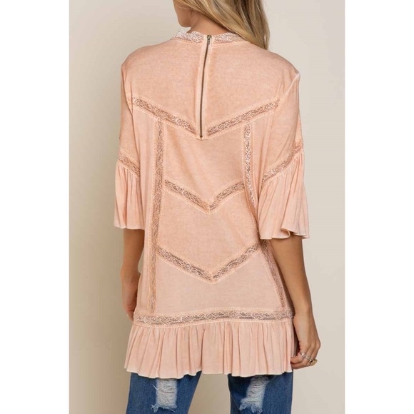 POL Light Coral Pleated & Ruffled Short Sleeve Tunic Top - Picture 4 of 8